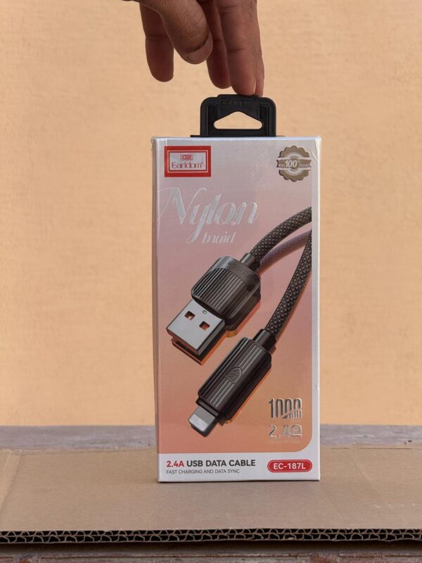 Earldom 2.4A Nylon USB Data Cable USB A to Lightning Black EC187L