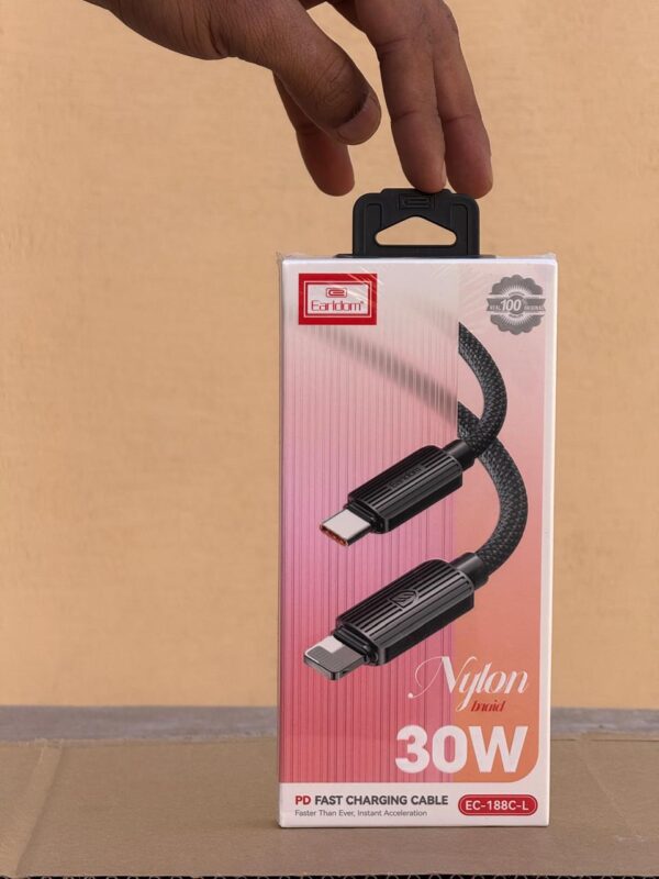 Earldom 30W Nylon PD Type-C to Lightning Cable Black EC188C-L